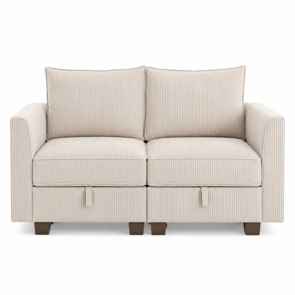 Dwuosobowa sofa tapicerowana sztruks beżowy 150cm