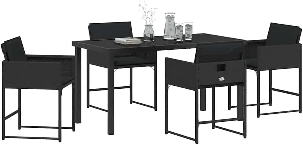 Zestaw do jadalni w ogrodzie z poduszką 5 pcs Czarny – z poduszkami, z technorattanu, lekka konstrukcja, 5 pièces