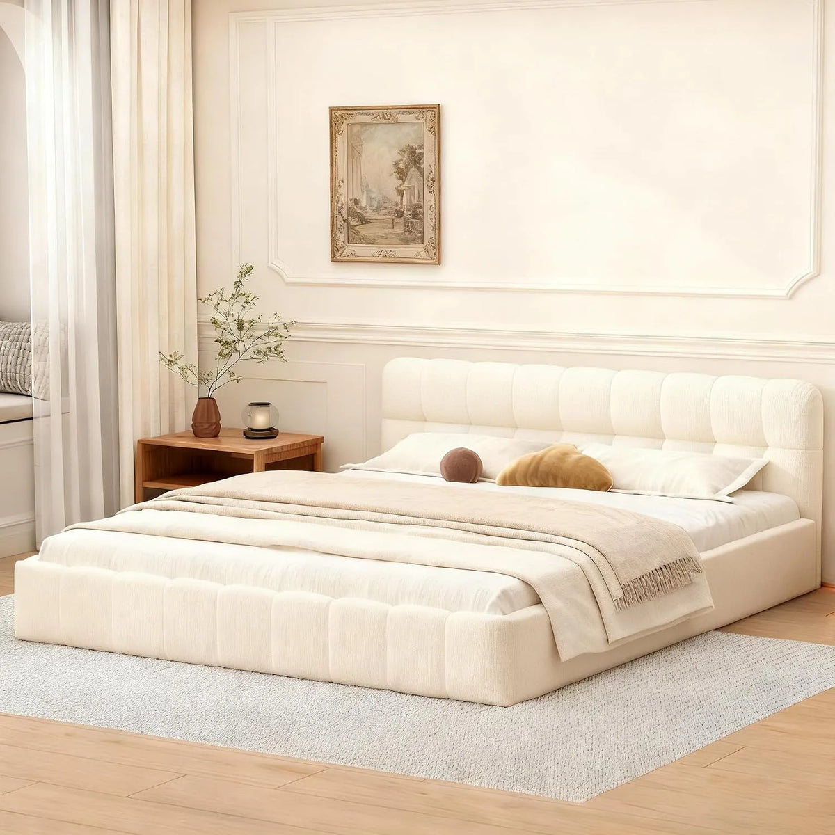 Łóżko tapicerowane i rama łóżka z obiciem — tapicerka materiałowa, 160 × 200 cm, tapicerka materiałowa