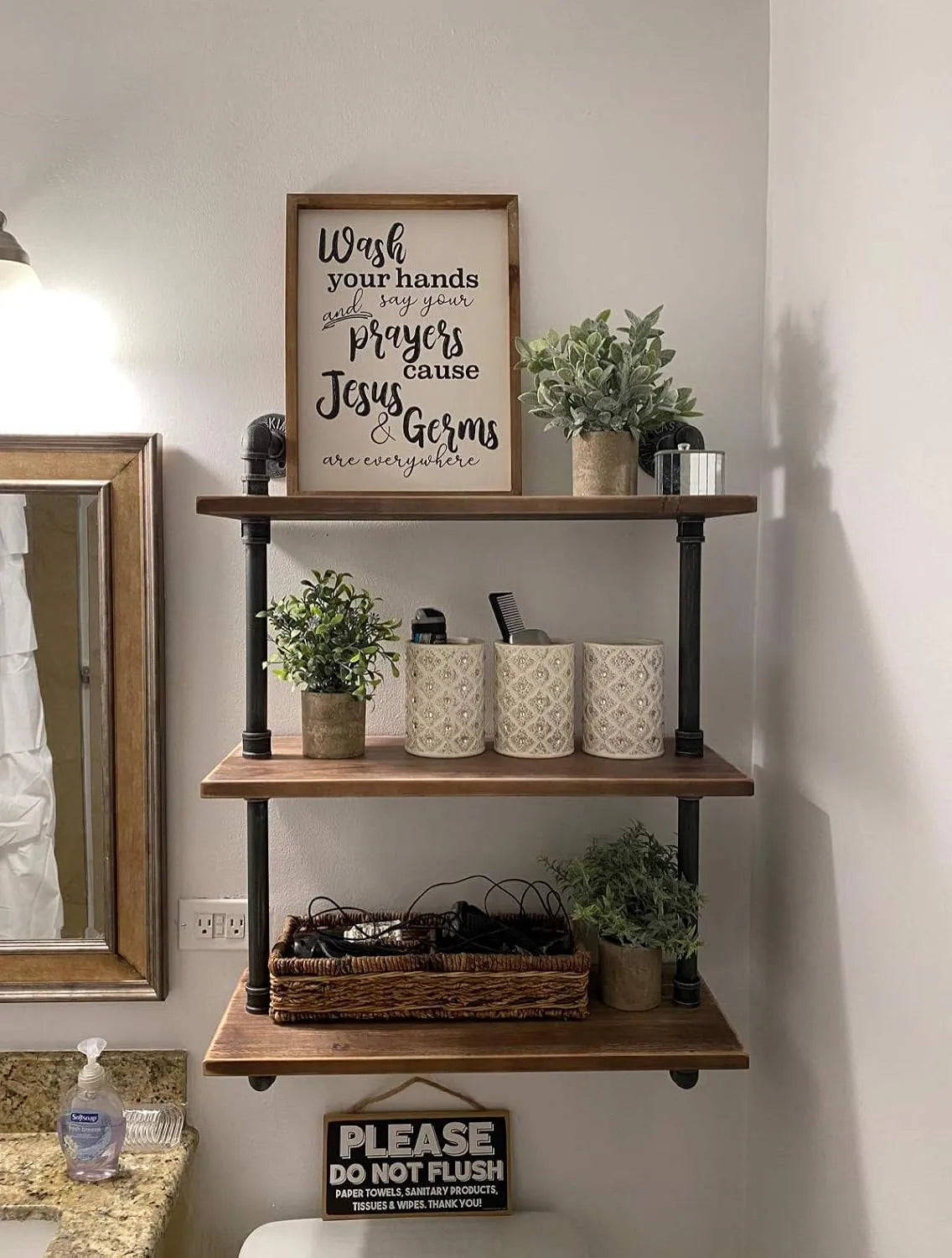Przemysłowe Regał na książki i regał stojącyy rurowe – DIY, z drewna, styl retro, 3 poziomy, 81 cm