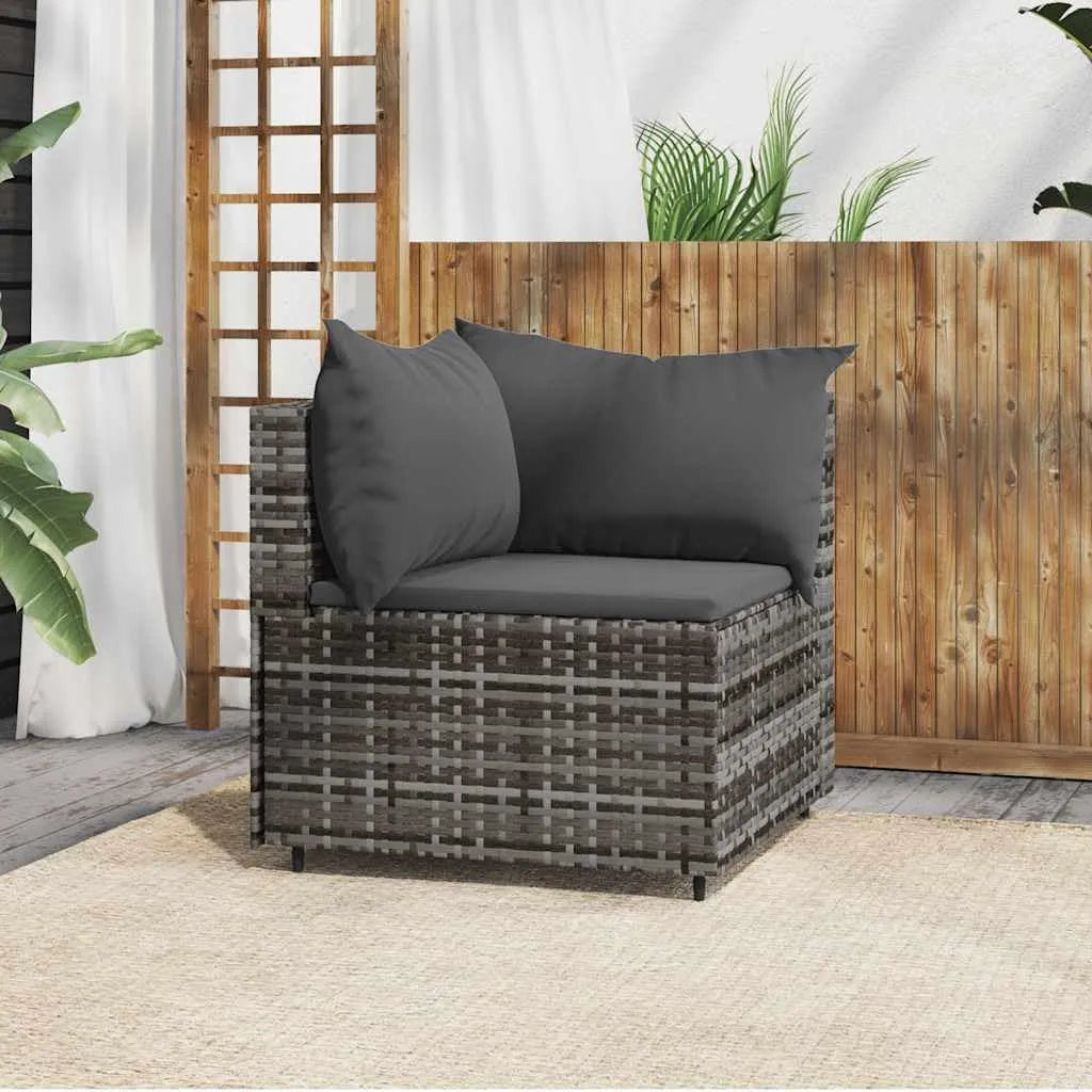 Sofa narożna – modułowa konstrukcja, z poduszkami, odporny na warunki atmosferyczne, z technorattanu, 63 × 63 × 57, 5 cm, szary