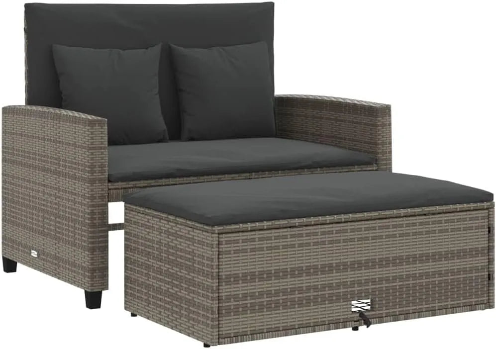 Sofa ogrodowa i sofa wypoczynkowa na taras: z poduszkami, z technorattanu, 2-osobowa, szary