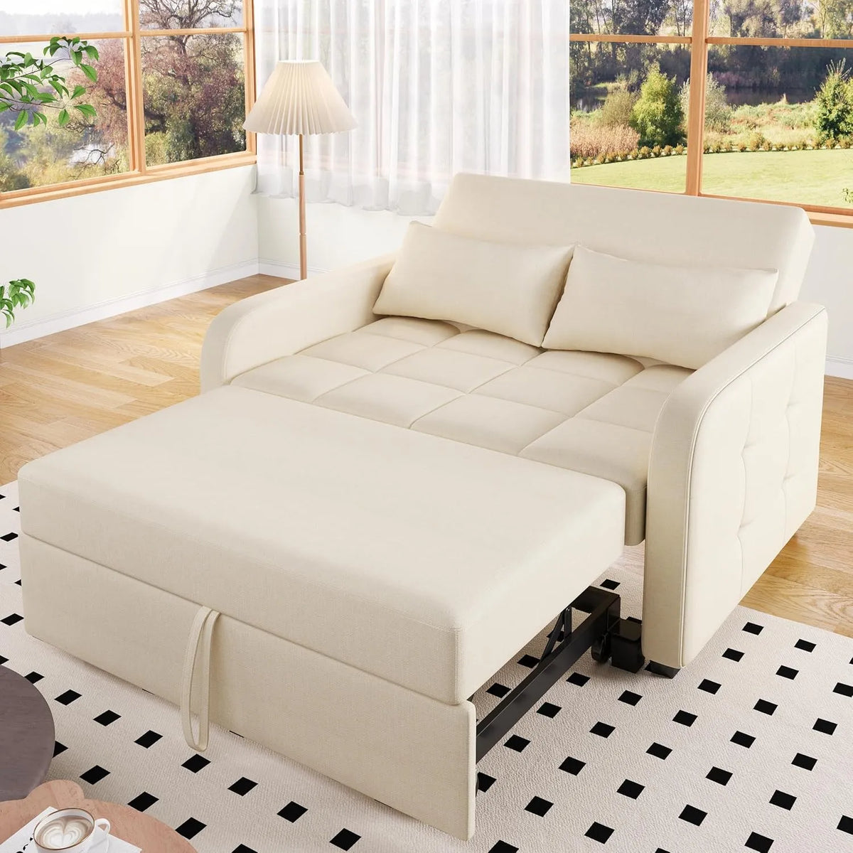 Sofa rozkładana i sofa z funkcją spania — z funkcją spania, 2-osobowa, 127 × 125 cm, 127 cm, 75 cm, beżowy