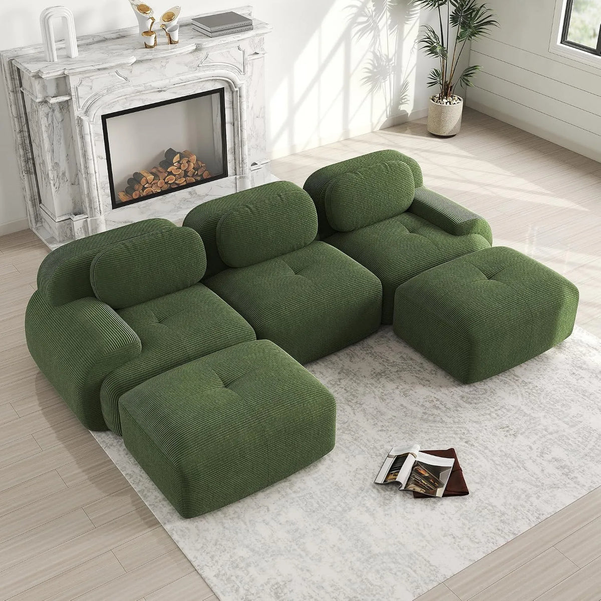 Sofa narożna — modułowa konstrukcja, w kształcie litery U, ze sztruksu, 74 cm