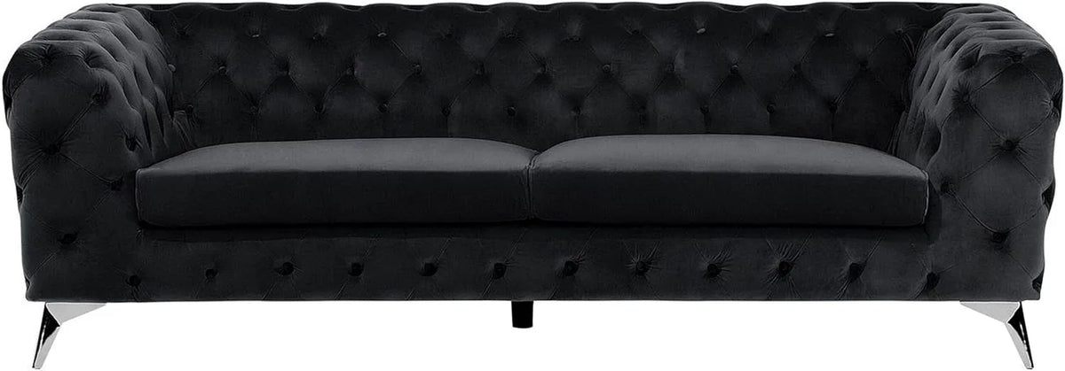 Sofa — tapicerka aksamitna, 3-osobowa, czarny