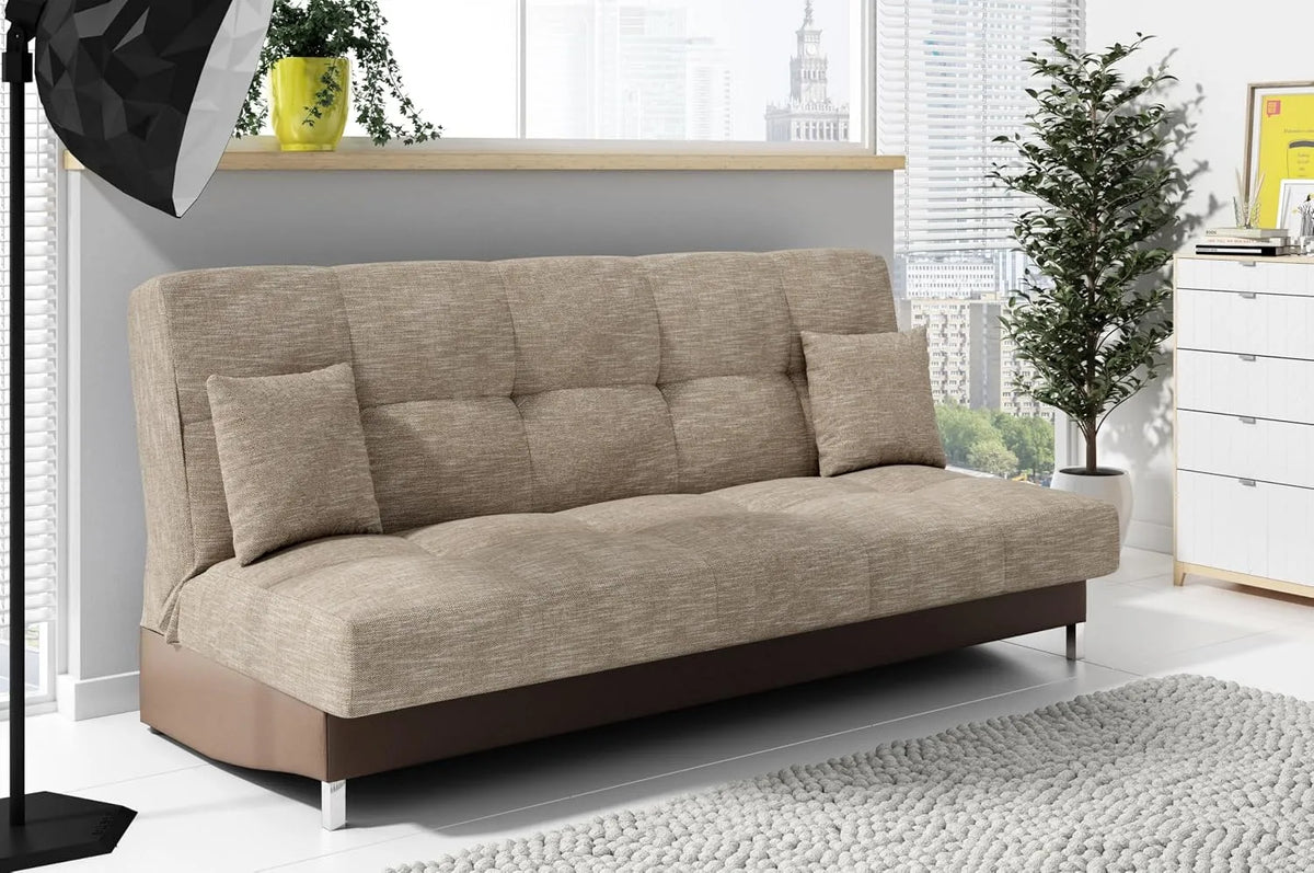 Sofa — z funkcją spania, z poduszkami, 3-Osobowa, 195 × 91 × 85 cm, brązowy, z pojemnikiem do przechowywania, rozkładana konstrukcja