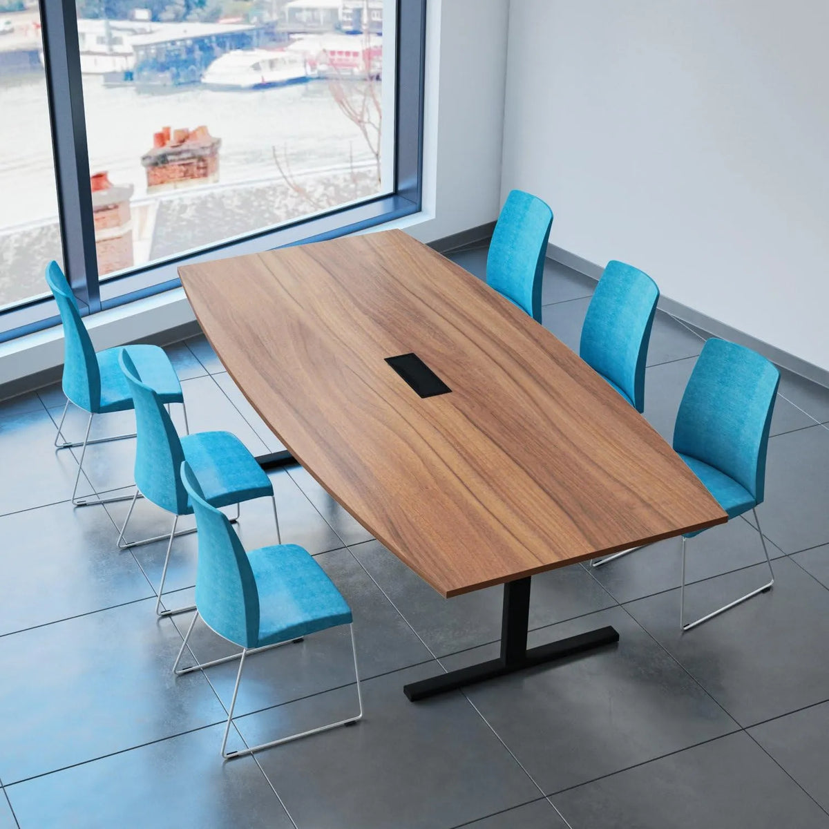 Weber Büro Easy stół konferencyjny w kształcie łódki — z drewna, 240 × 120 cm, czarny, tapicerka materiałowa