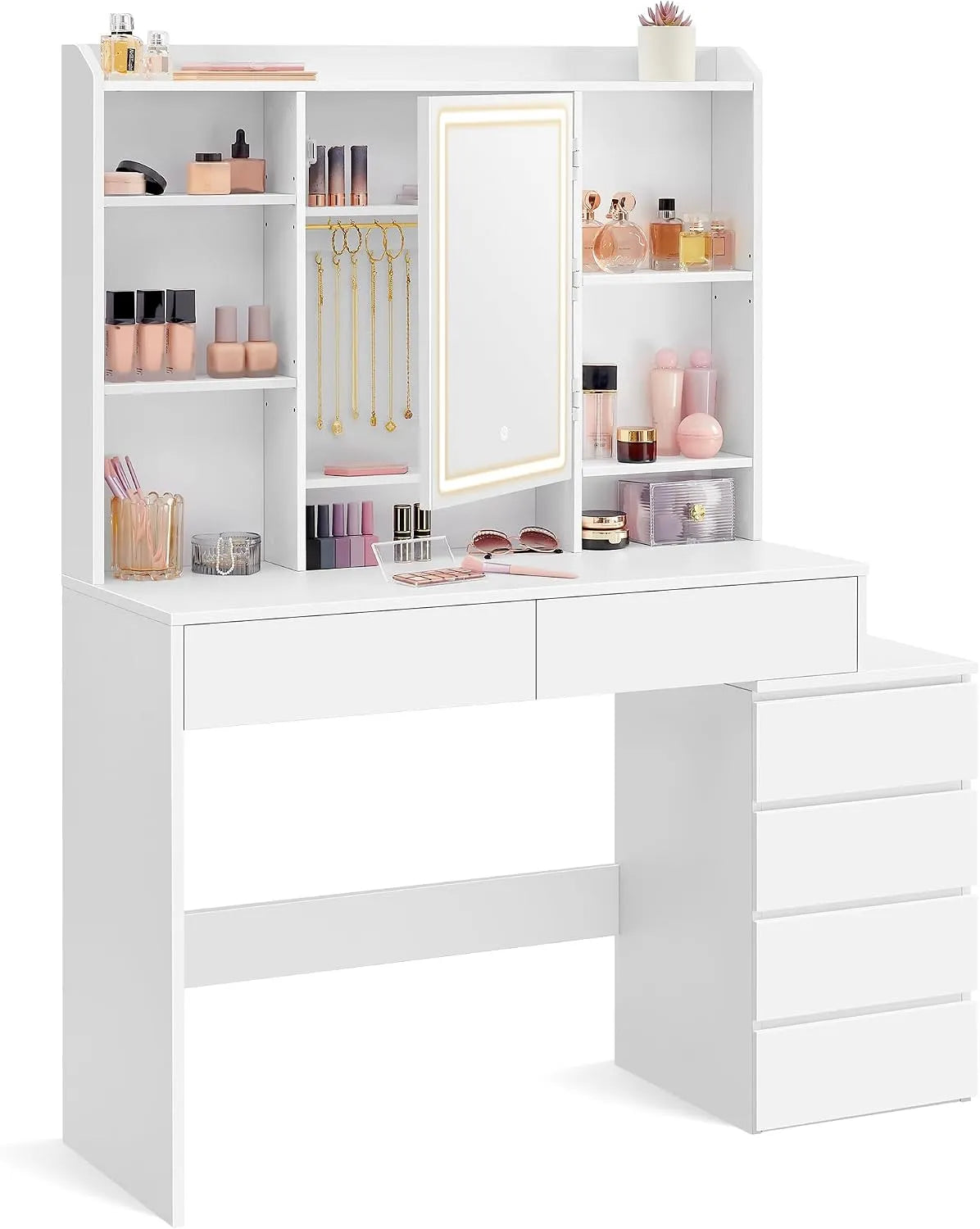 VASAGLE RDT624WB01 Kolekcja KAILYN – z szufladami, z półkami, regulowana konstrukcja, wyświetlacz LED, 40 × 118, 3 × 145 cm, biały, z półkami