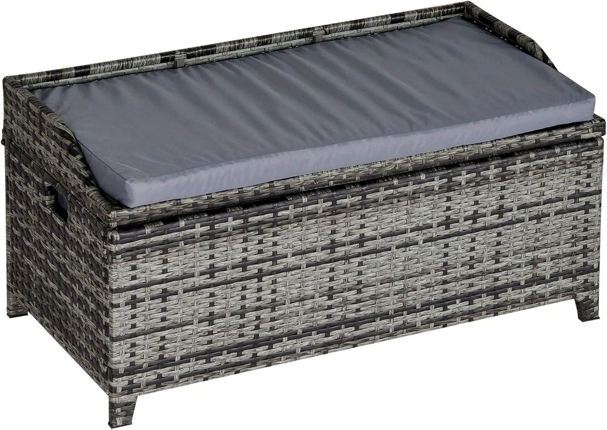 Outsunny PE rattanowa ławka do przechowywania na zewnątrz – z aluminium, szary