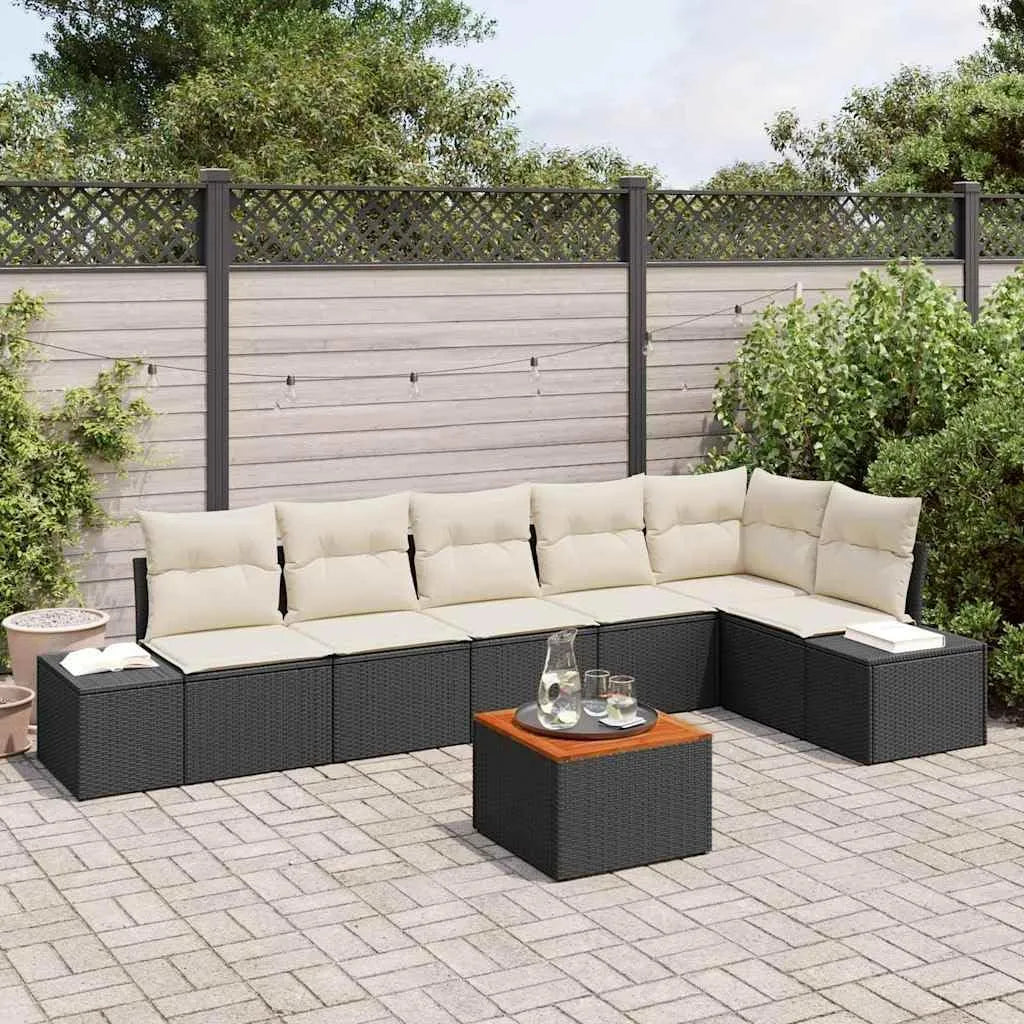 Sofa narożna — modułowa konstrukcja, z drewna, z technorattanu, czarny, z litego drewna