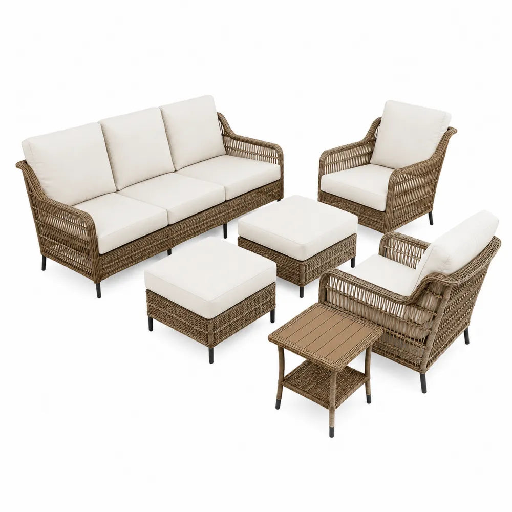 Zestaw mebli z technorattanu z poduszkami zewnętrznymi kremowymi