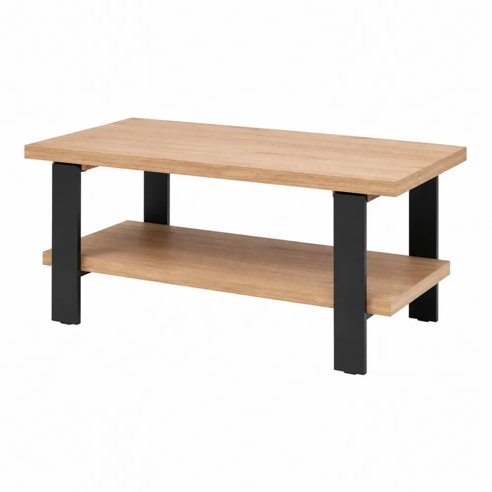 Stolik kawowy MDF i metal dąb/czarny 110x55x45 cm