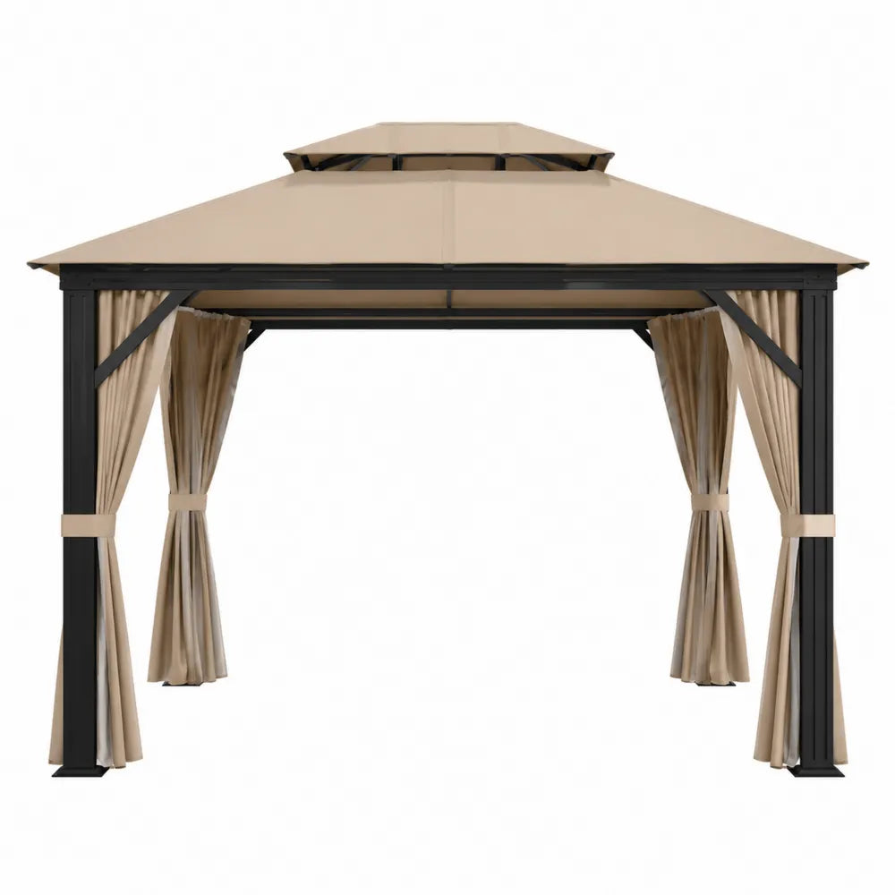 Altana ogrodowa metalowa 400x300 cm beżowa z zasłonami