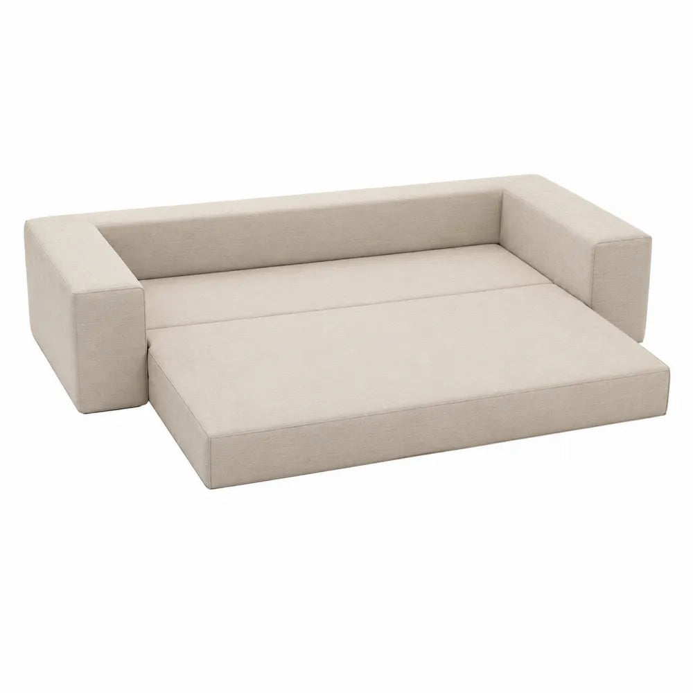 Sofa materiałowa rozkładana beżowa 200x100x40 cm