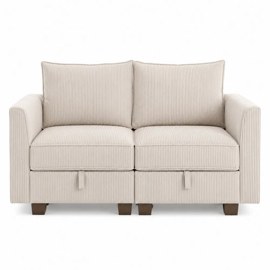 Dwuosobowa sofa tapicerowana sztruks beżowy 150cm