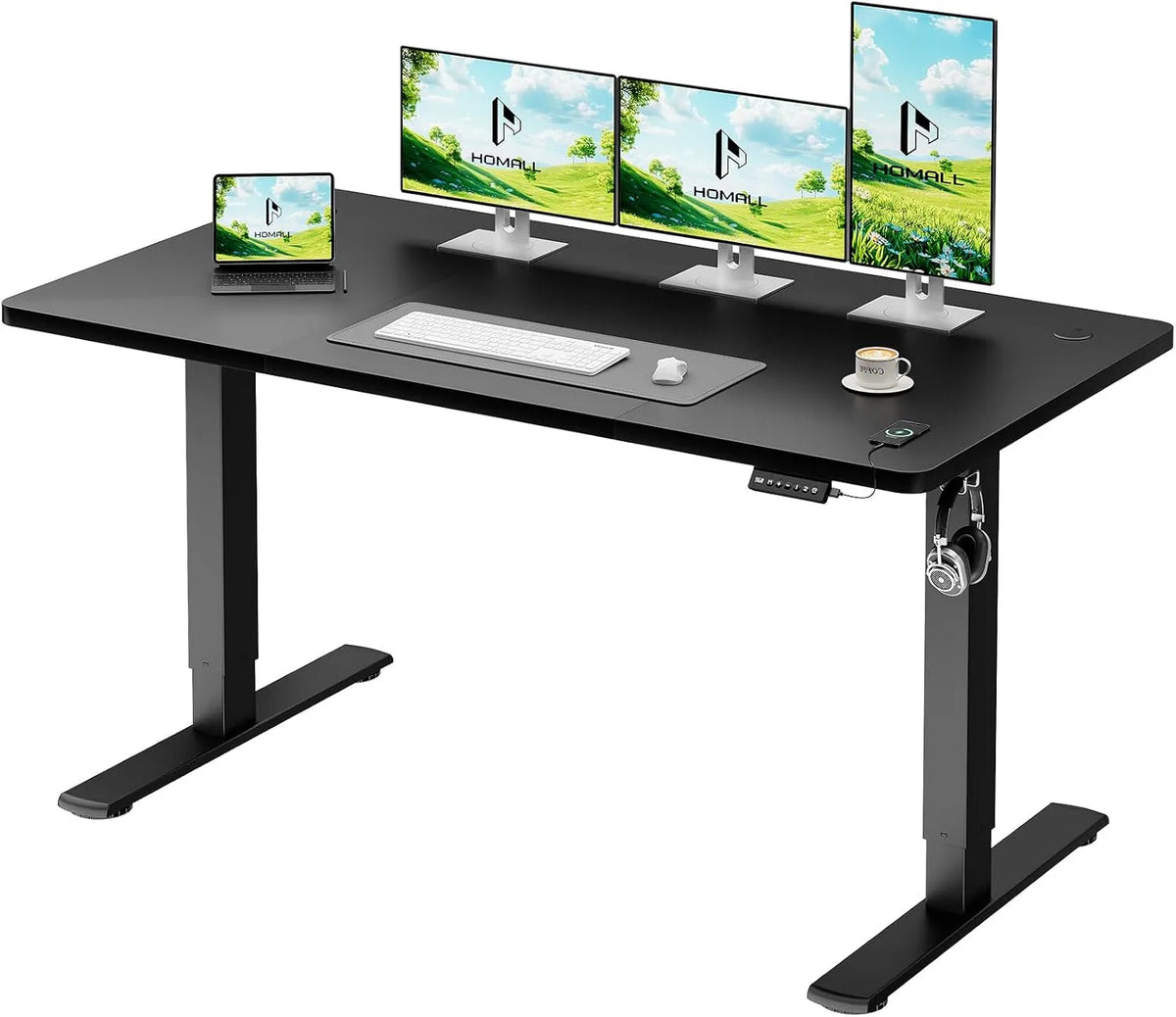 Biurko i stół komputerowy — z portem USB, 140 × 60 cm, czarny