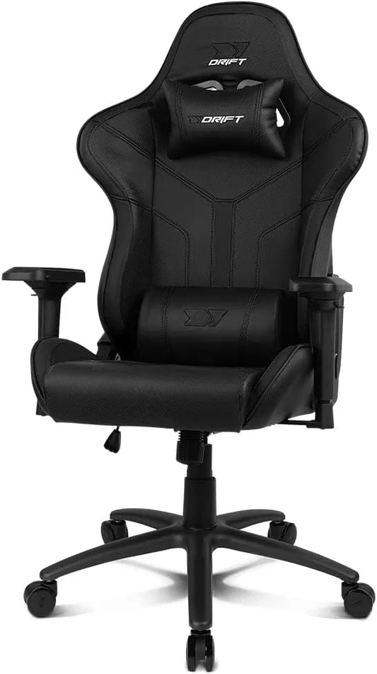 Gaming Chair DR350 -DR350BK: technologia 3D/4D, z podłokietnikami, z poduszkami, gamingowy, czarny, DRIFT DR350, na kółkach, tapicerka skórzana