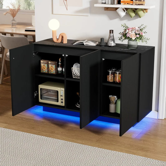 Kredens LED z oświetleniem: łączność Bluetooth, wyświetlacz LED, 3 drzwi, 120 × 40 × 75 cm, czarny