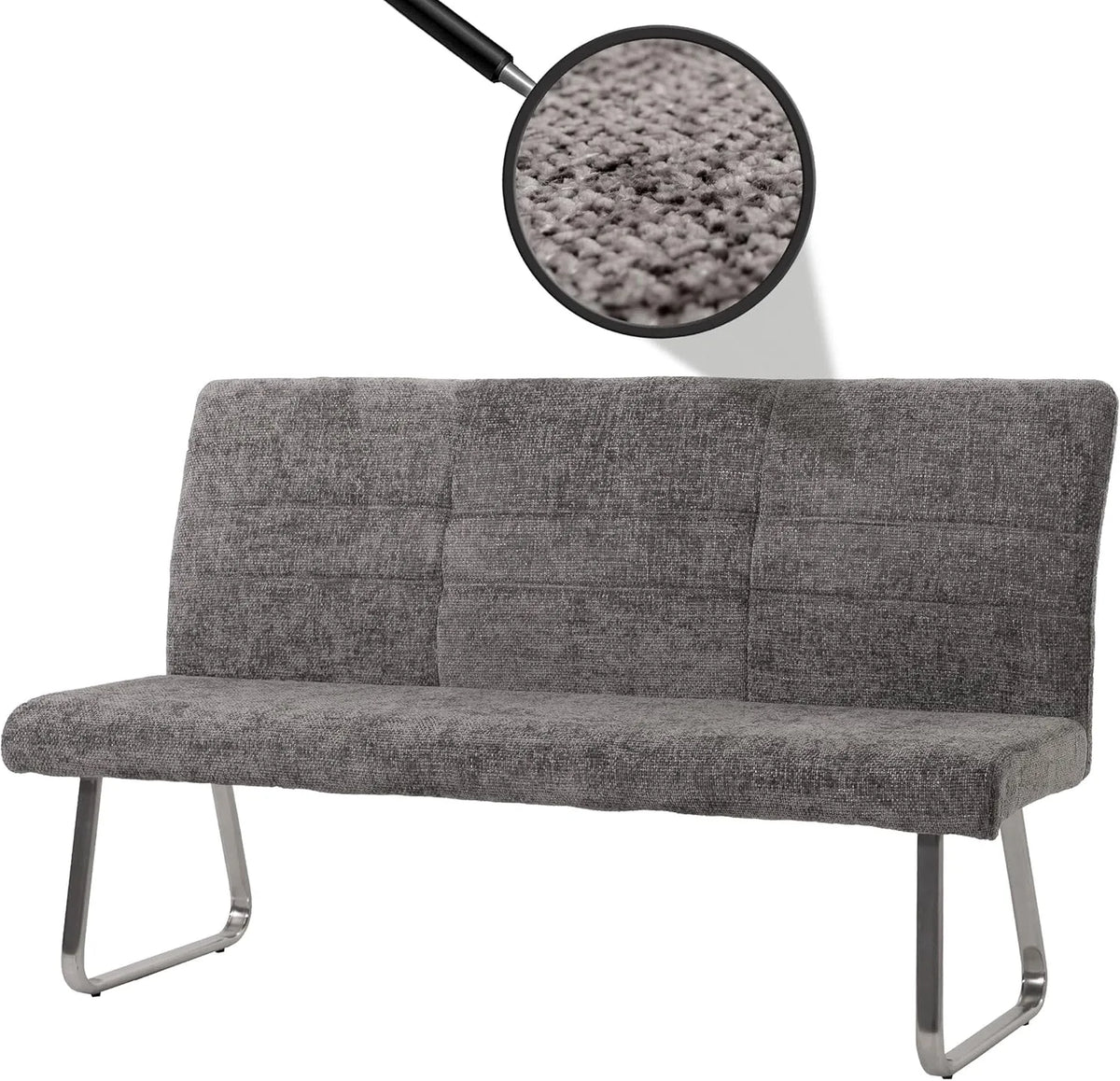 Ławka do siedzenia HWC-G55: ciemnoszara, tapicerka materiałowa, ze stali nierdzewnej, 180 cm, tapicerka materiałowa