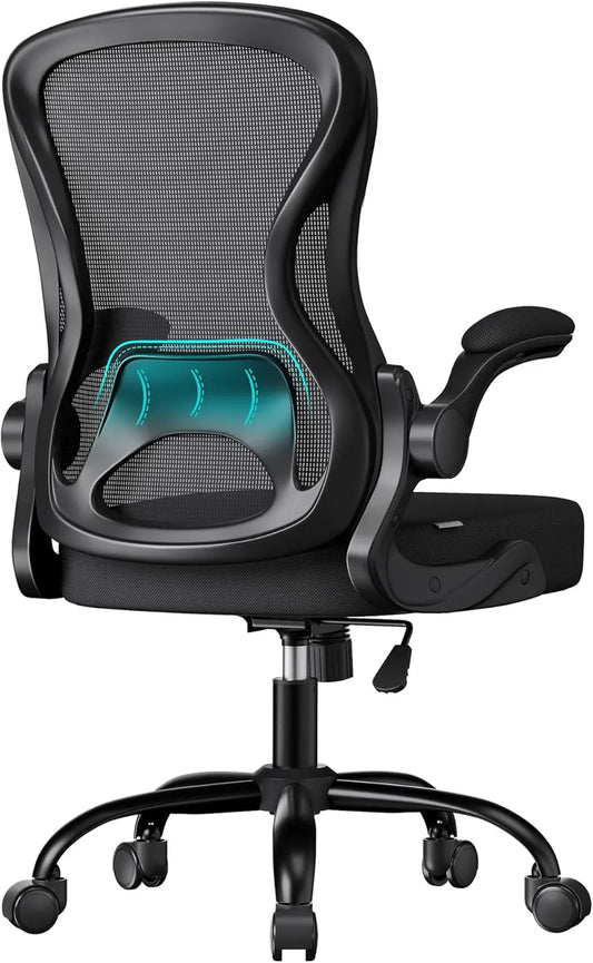 SONGMICS OBN042BH02 Ergonomiczny Fotel i krzesło tapicerowane biurowy: tapicerka materiałowa, z podłokietnikami, składana konstrukcja, czarny