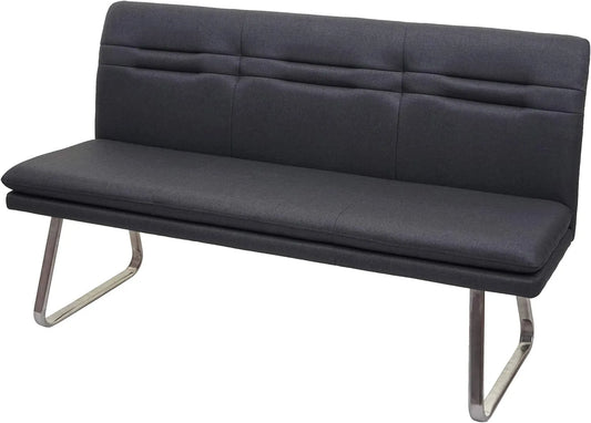Mendler Ławka HWC-H70: tapicerka materiałowa, ze stali, z oparciem, 160 cm, szary, tapicerka materiałowa