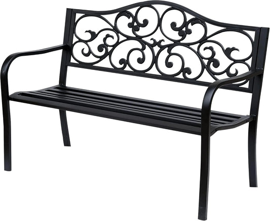 Outsunny Ławka ogrodowa i ławka tarasowa 3-osobowa — z podłokietnikami, 127 × 60 × 89 cm, czarny, z metalu
