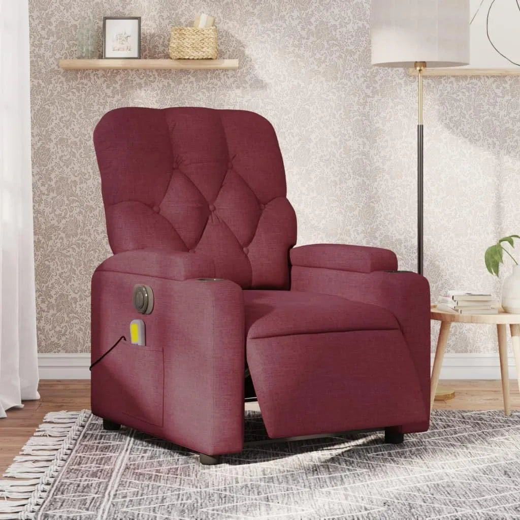 Fotel masujący i fotel relaksacyjny – z funkcją relaks, tapicerka materiałowa, regulowana konstrukcja, 74 × 86, 5 × 93, 5 cm, czerwony