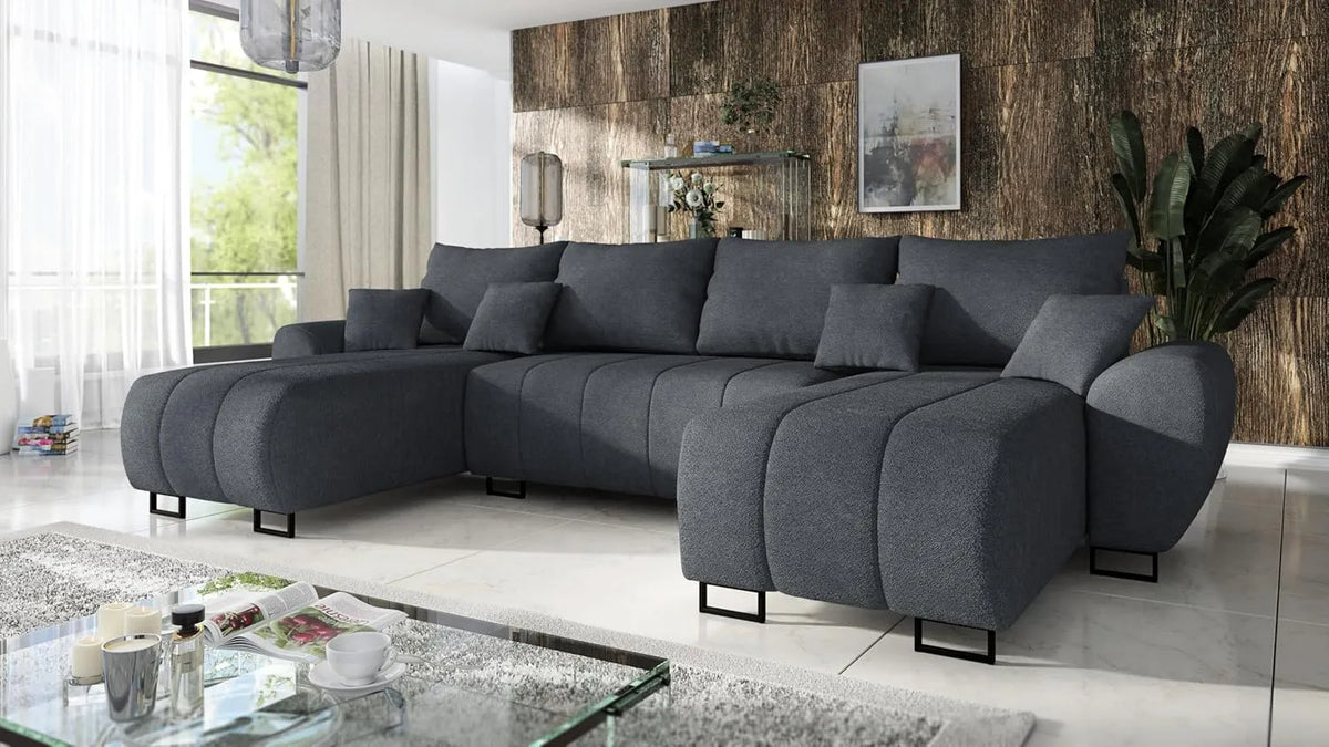 Sofa narożna – z funkcją spania, 400 cm, szary, z pojemnikiem do przechowywania, rozkładana konstrukcja
