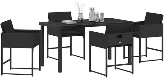Zestaw do jadalni w ogrodzie z poduszką 5 pcs Czarny – z poduszkami, z technorattanu, lekka konstrukcja, 5 pièces