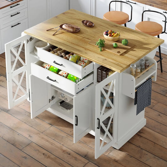 vutizal Ruchoma wyspa kuchenna na kółkach — MDF, z szufladami, 2 szuflady, 120 × 40 × 94, 5 cm, 60 kg, biały