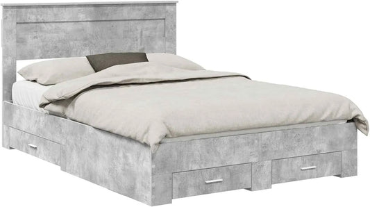 Rama łóżka i konstrukcja łóżka z betonowym zagłówkiem w kolorze szarym 160 x — z drewna, z szufladami, 160 × 200 cm, tapicerka materiałowa