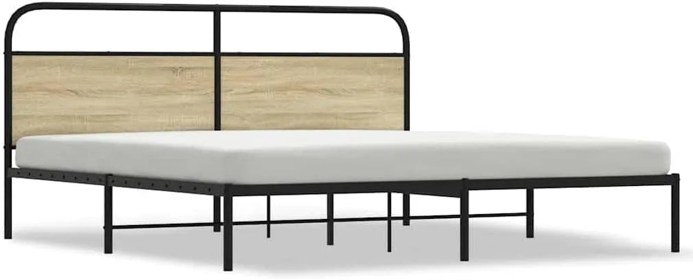metalowa Rama łóżka i konstrukcja łóżka bez materaca dąb Sonoma 200 x 200 — 200 × 200 cm, tapicerka materiałowa