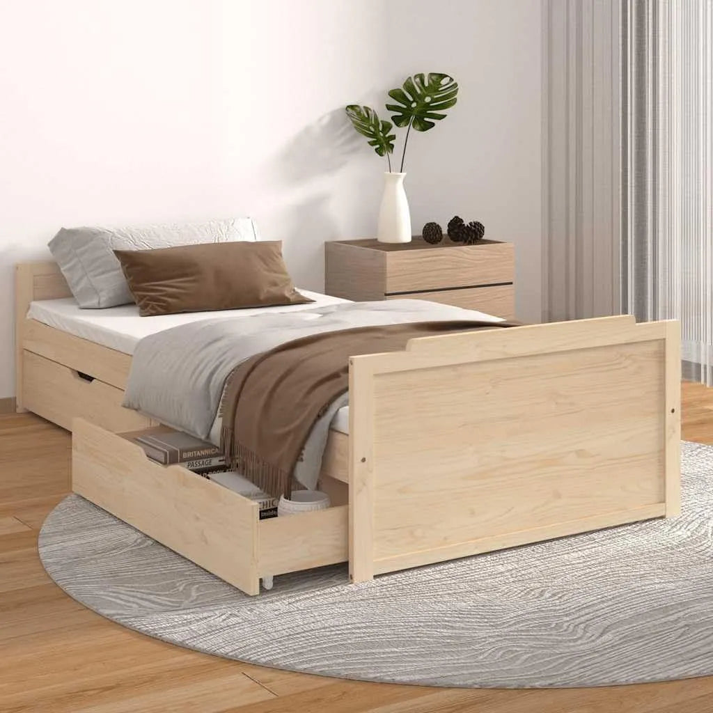 Łóżko z litego drewna sosnowego 90 x 200 cm: z drewna, z szufladami, 90 × 200 cm