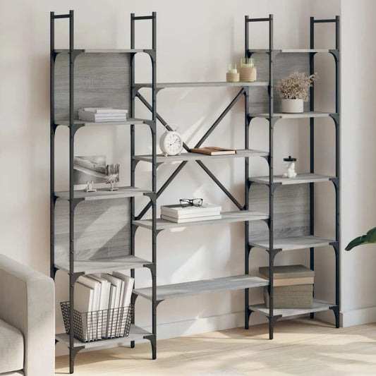 Sonoma Regał na książki i regał stojący na książki w kolorze szarym 155 – z drewna, 155, 5 × 24 × 166, 5 cm, z metalu
