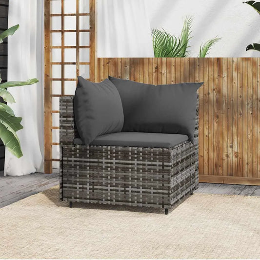Sofa narożna – modułowa konstrukcja, z poduszkami, odporny na warunki atmosferyczne, z technorattanu, 63 × 63 × 57, 5 cm, szary