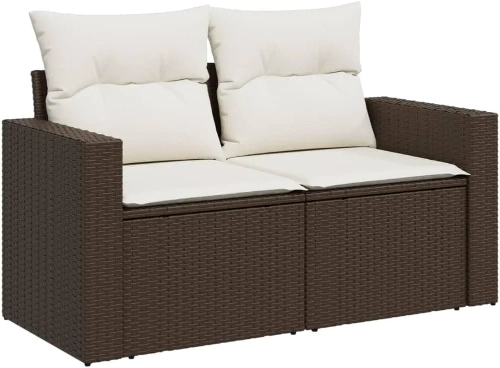 Sofa ogrodowa i sofa wypoczynkowa na taras – z poduszkami, z technorattanu, 2-osobowa, brązowy
