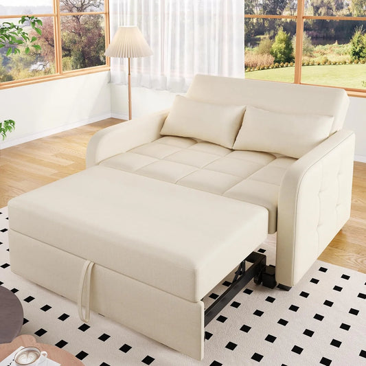 Sofa rozkładana i sofa z funkcją spania — z funkcją spania, 2-osobowa, 127 × 125 cm, 127 cm, 75 cm, beżowy