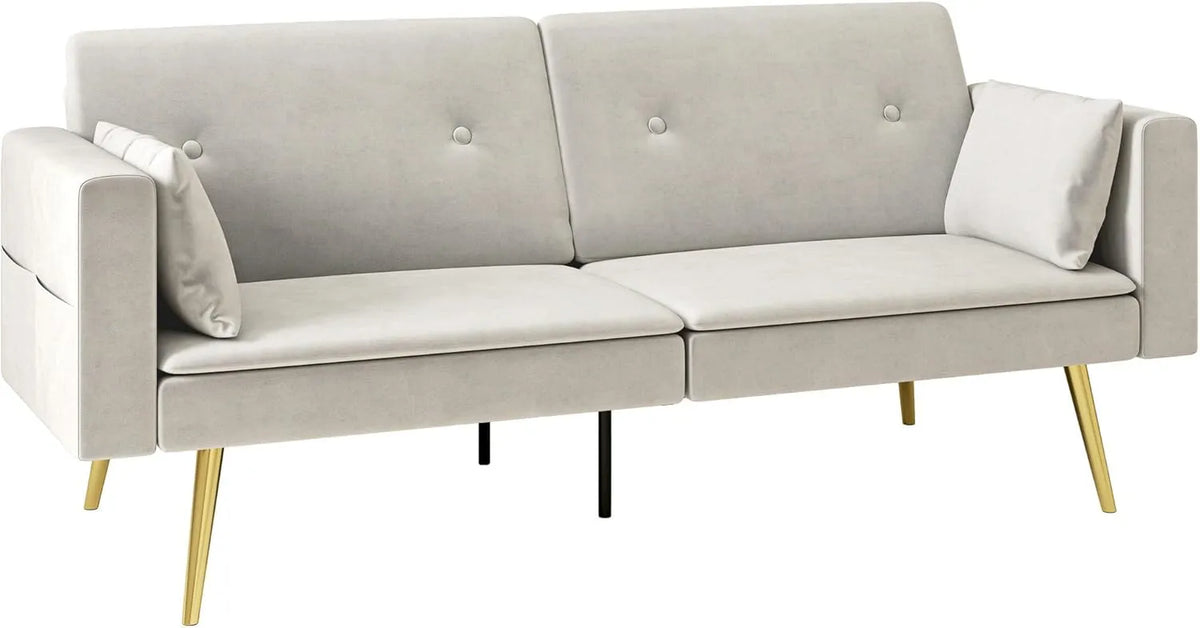 HOMCOM Sofa — z funkcją spania, z oparciem, z poduszkami, regulowana konstrukcja, 2-osobowa, beżowy