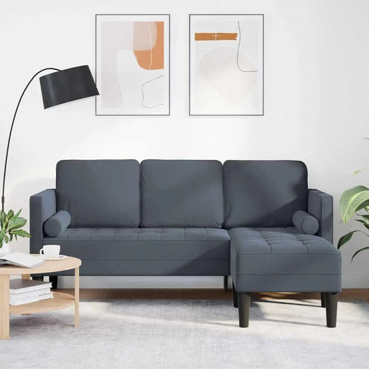 Sofa narożna – modułowa konstrukcja, z poduszkami, tapicerka aksamitna