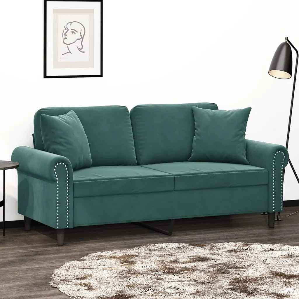Sofa — z poduszkami, tapicerka aksamitna, 2-osobowa, 140 cm, z metalu