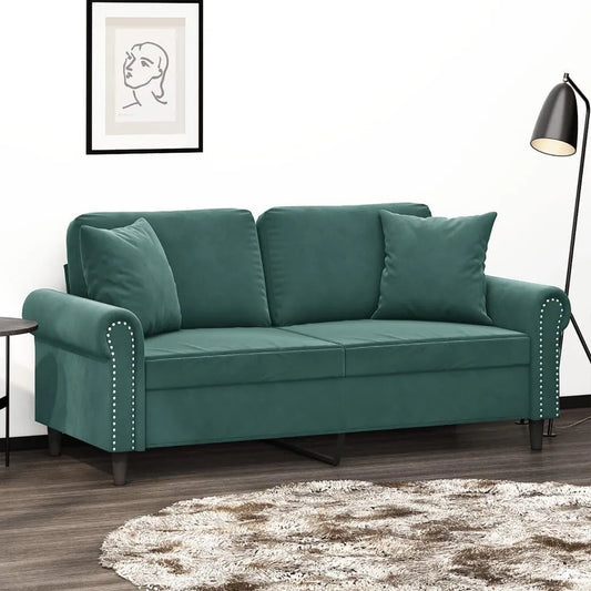Sofa — z poduszkami, tapicerka aksamitna, 2-osobowa, 140 cm, z metalu
