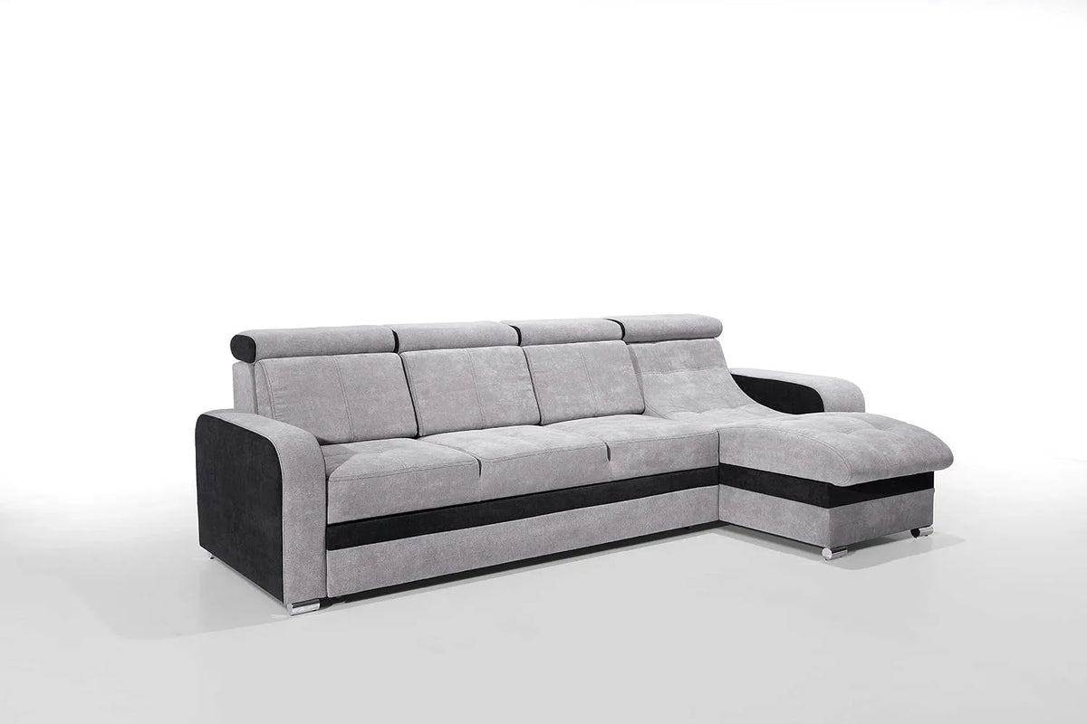 Sofa narożna: w kształcie litery L, wolnostojący, z funkcją spania, szary