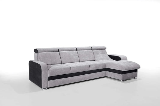 Sofa narożna: w kształcie litery L, wolnostojący, z funkcją spania, szary