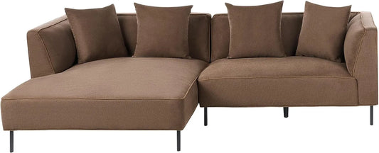 Sofa narożna — z podłokietnikami, brązowy