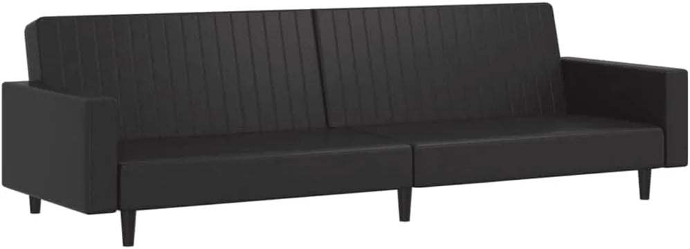 Sofa – z funkcją spania, 2-osobowa, czarny, rozkładana konstrukcja, tapicerka skórzana