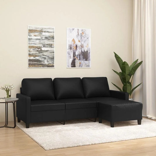 Sofa – 3-osobowa, 180 cm, czarny, tapicerka skórzana