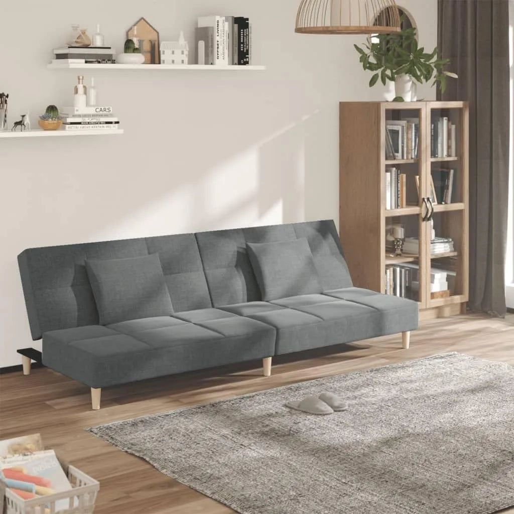 Sofa – tapicerka materiałowa, z drewna, z poduszkami, 2-osobowa, tapicerka materiałowa