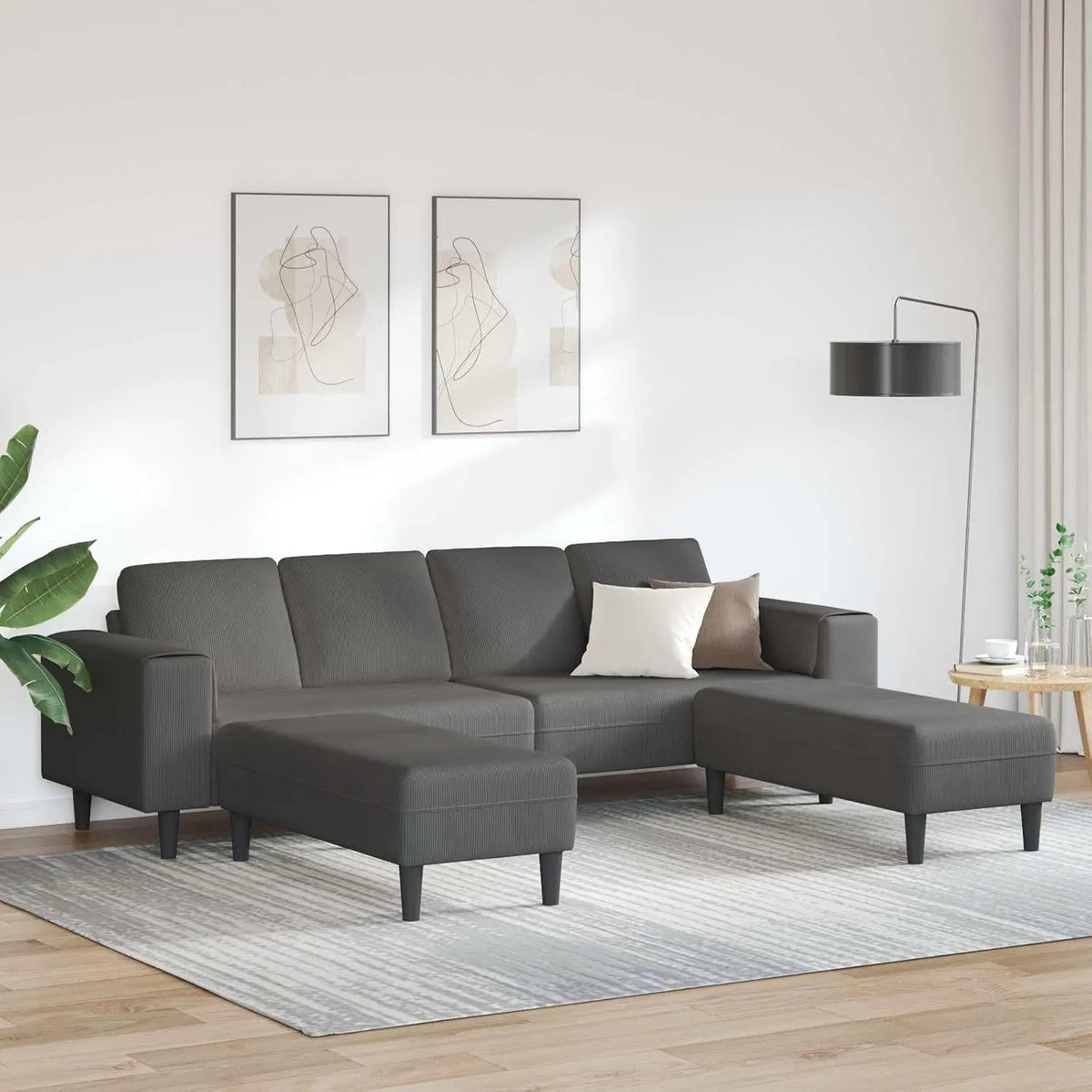 Sofa — ze sztruksu, z poduszkami, 250 × 188 × 76 cm