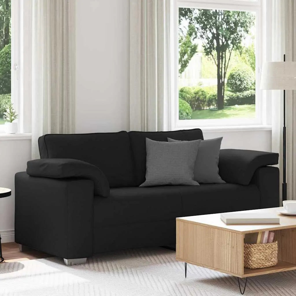 Sofa: tapicerka materiałowa, z podłokietnikami, 140 cm, czarny, tapicerka materiałowa