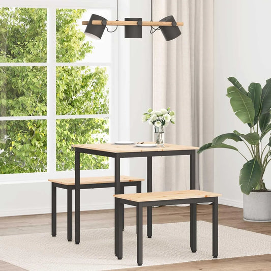Stół do jadalni z litego drewna sosnowego — z drewna, 70 × 70 × 75 cm, z metalu